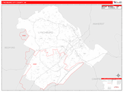 Lynchburg City County Wall Map Red Line Style